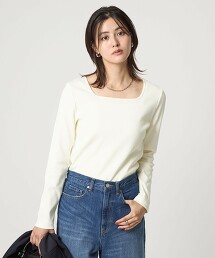 美鎖骨彈性針織長袖上衣