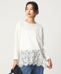 蕾絲不規則拼接下擺上衣