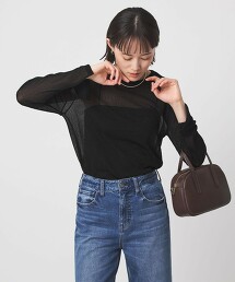 縮褶透膚長袖上衣 日本製