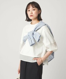 塔夫綢拼接蓬鬆袖上衣