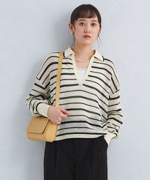 網眼開襟領針織衫