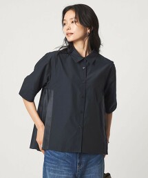 打摺拼接短袖襯衫