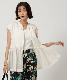 巴厘紗抓皺開襟短袖罩衫