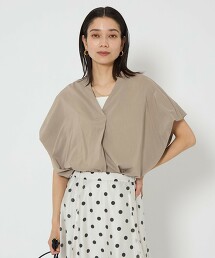 肩打摺開襟領罩衫