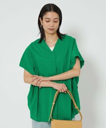 肩打摺開襟領罩衫