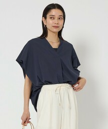 肩打摺開襟領罩衫