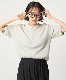 ＜at ease＞華夫格亨利領5分袖上衣