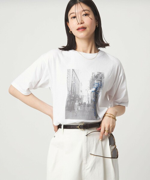 ＜at ease＞拼色相片印花短袖上衣