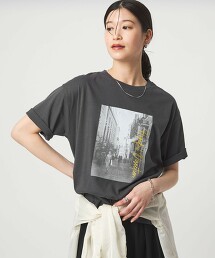 ＜at ease＞拼色相片印花短袖上衣