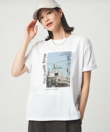 ＜at ease＞拼色相片印花短袖上衣