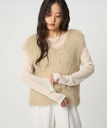 羽毛無袖上衣  