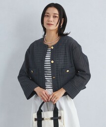 紗羅織物蕾絲無領外套