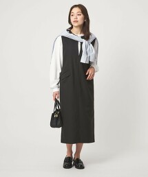 仿亞麻開口領連身洋裝