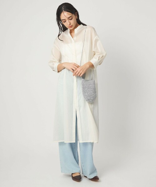 透膚條紋襯衫洋裝