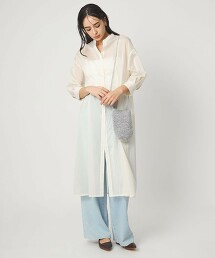 透膚條紋襯衫洋裝