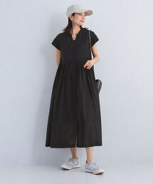 巴厘紗抓皺開襟短袖洋裝