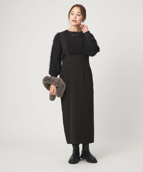 羽毛針織上衣 × 吊帶連身裙 套組