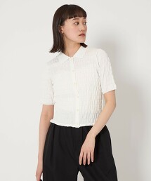 縮褶POLO針織開襟衫