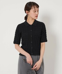 縮褶POLO針織開襟衫