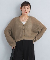 網眼短版V領針織外套