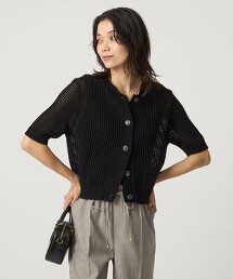 網眼針織短袖開襟衫