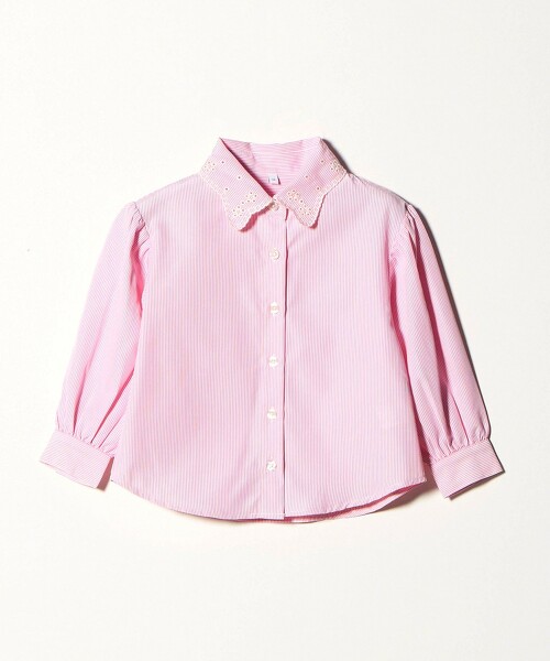 領口刺繡條紋襯衫 100cm-130cm