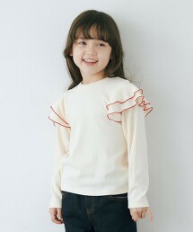羅紋抽針  肩膀荷葉滾邊 套頭衫 長袖 100cm-130cm