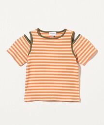橫條紋肩開衩T恤 100cm-130cm