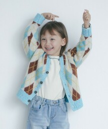 TJ 阿蓋爾菱形花紋開襟外套 BLUE 110cm-130cm