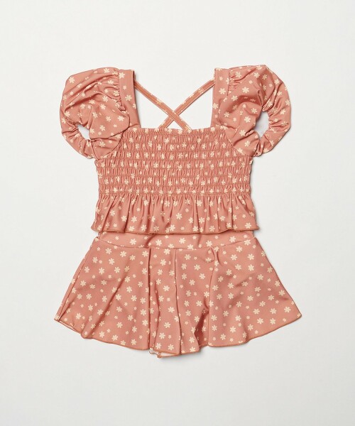 【預購】小碎花泡泡袖兩件式泳衣 100cm-130cm