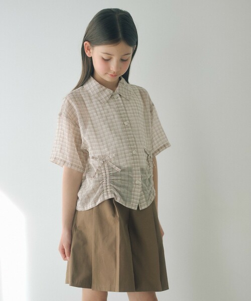 透膚格紋襯衫 140cm-160cm