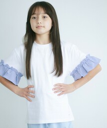 TJ 素色 褶邊袖T恤 140cm-160cm