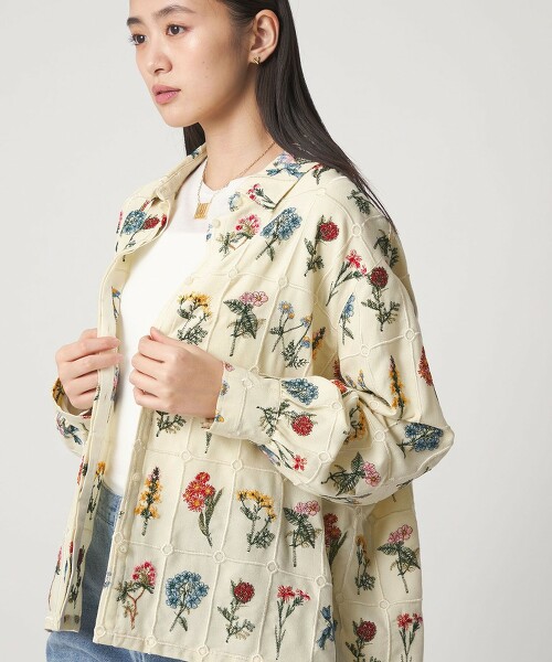 ＜CITEN＞格狀花朵刺繡襯衫