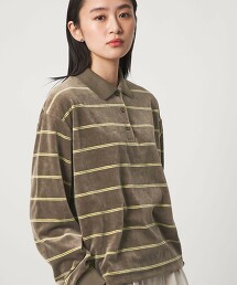 ＜CITEN＞天鵝絨橫條紋POLO上衣