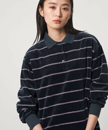 ＜CITEN＞天鵝絨橫條紋POLO上衣