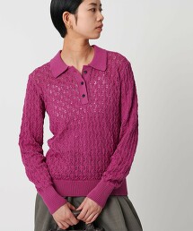 ＜CITEN＞蕾絲洞洞POLO領針織衫