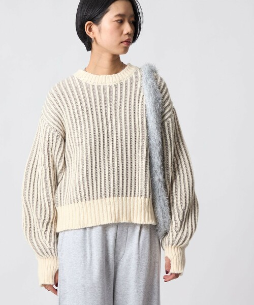 ＜CITEN＞蓬鬆袖配色畦編針織