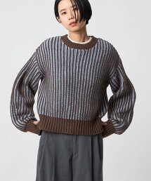 ＜CITEN＞蓬鬆袖配色畦編針織