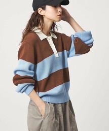 ＜CITEN＞寬版橫條紋POLO針織