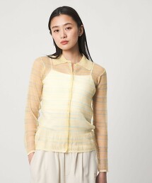 ＜CITEN＞透膚橫條紋POLO針織