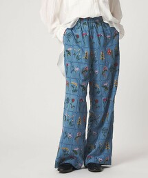 ＜CITEN＞格狀花朵刺繡輕便褲