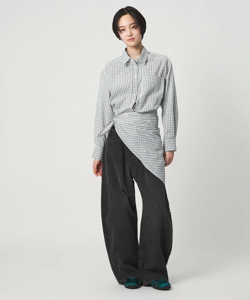 ＜CITEN＞牛仔輕便弧形剪裁長褲