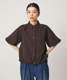 ＜CITEN＞緞面蓬鬆五分袖襯衫