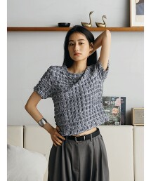 ＜CITEN＞縮褶格紋短版上衣