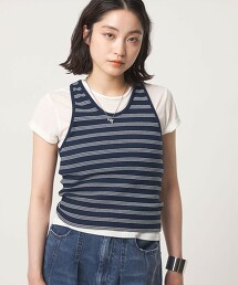 ＜CITEN＞橫條紋蝴蝶結緞帶坦克背心