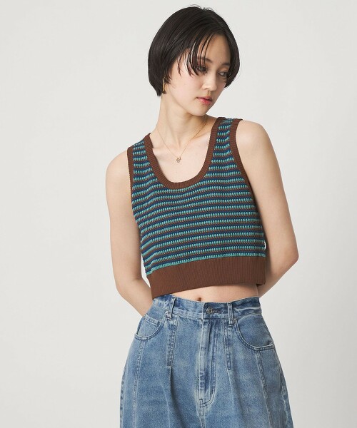 ＜CITEN＞橫條紋鹿子織針織背心
