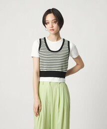 ＜CITEN＞橫條紋鹿子織針織背心