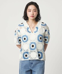 ＜CITEN＞鉤針風針織開襟領上衣