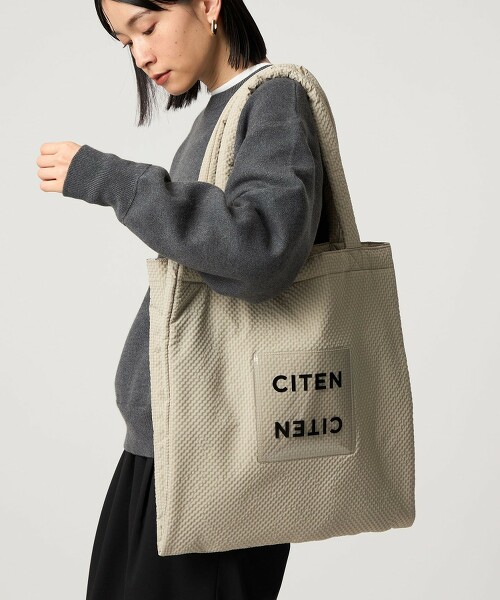 ＜CITEN＞透明LOGO格紋鋪棉托特包