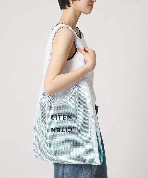 ＜CITEN＞網眼撞色透明LOGO托特包